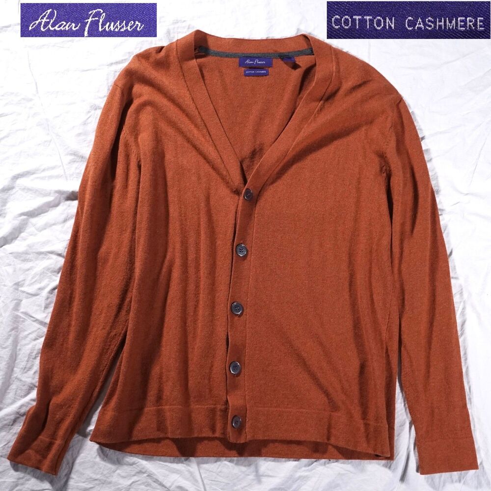 Alan Flusser Cotton Cashmere Cardigan Sweater Orange Mens Large